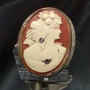 Unusual Antique Celluloid Habillé Cameo Brooch